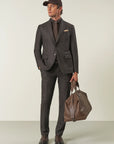 Brown check flannel virgin wool custom fit suit