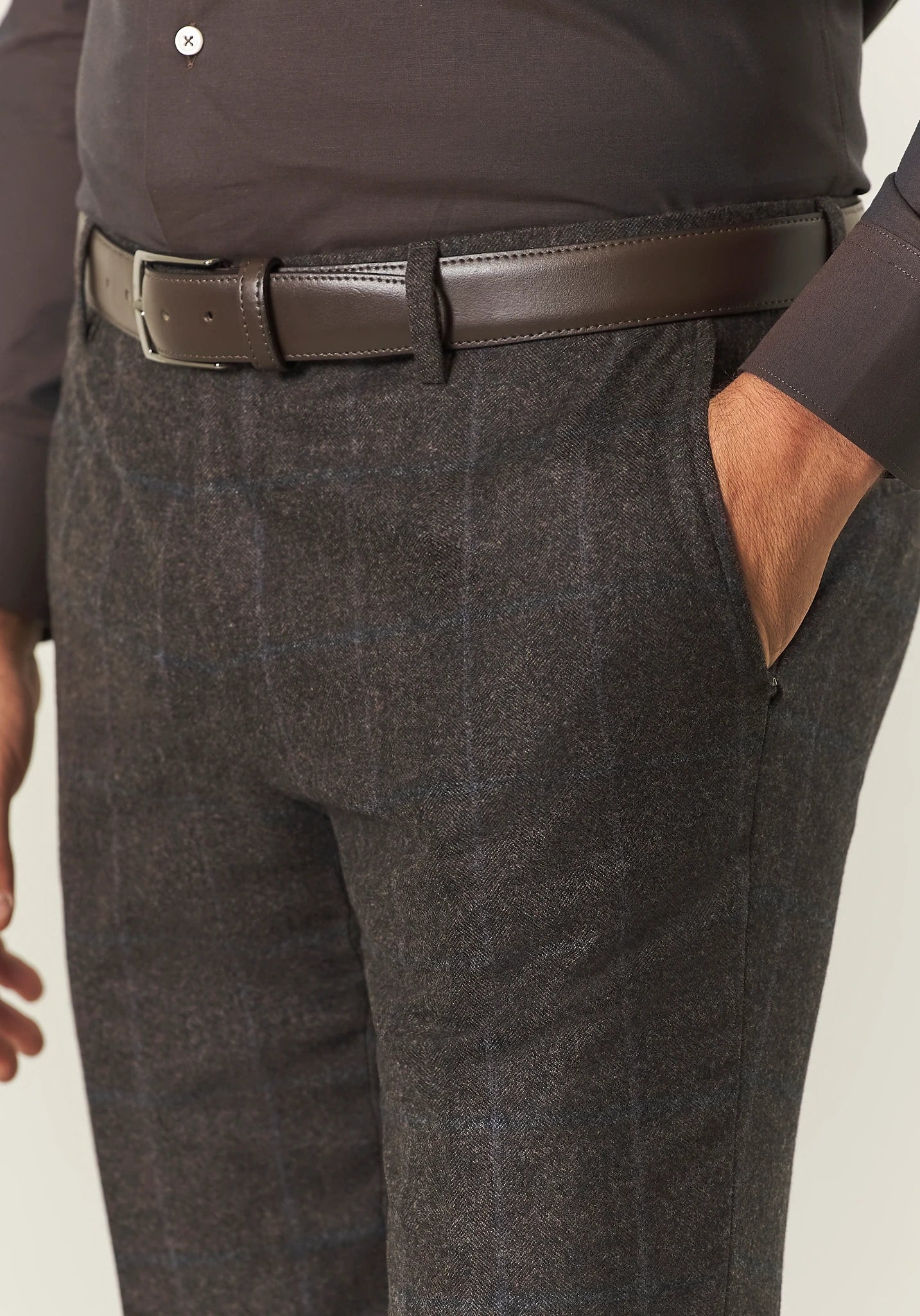 Brown check flannel virgin wool custom fit suit