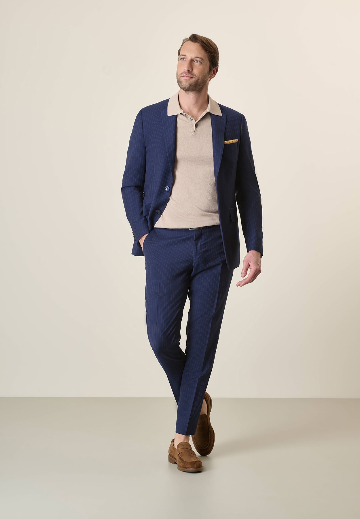 Abito blu gessato marrone lana custom fit-Angelico