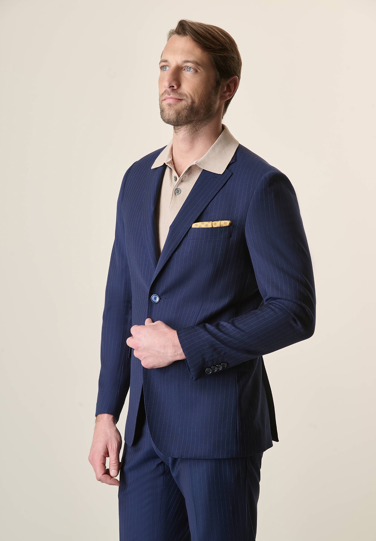 Abito blu gessato marrone lana custom fit-Angelico