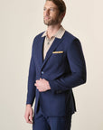 Abito blu gessato marrone lana custom fit-Angelico