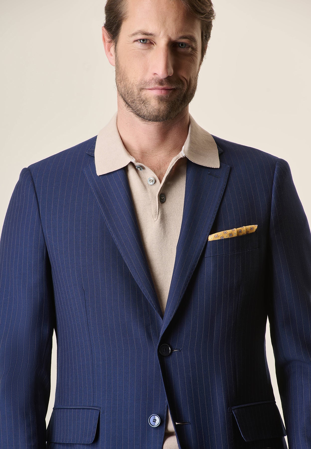 Abito blu gessato marrone lana custom fit-Angelico
