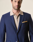 Abito blu gessato marrone lana custom fit-Angelico