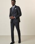 Midnight Blue Pinstriped Virgin Wool Custom Fit Long Suit