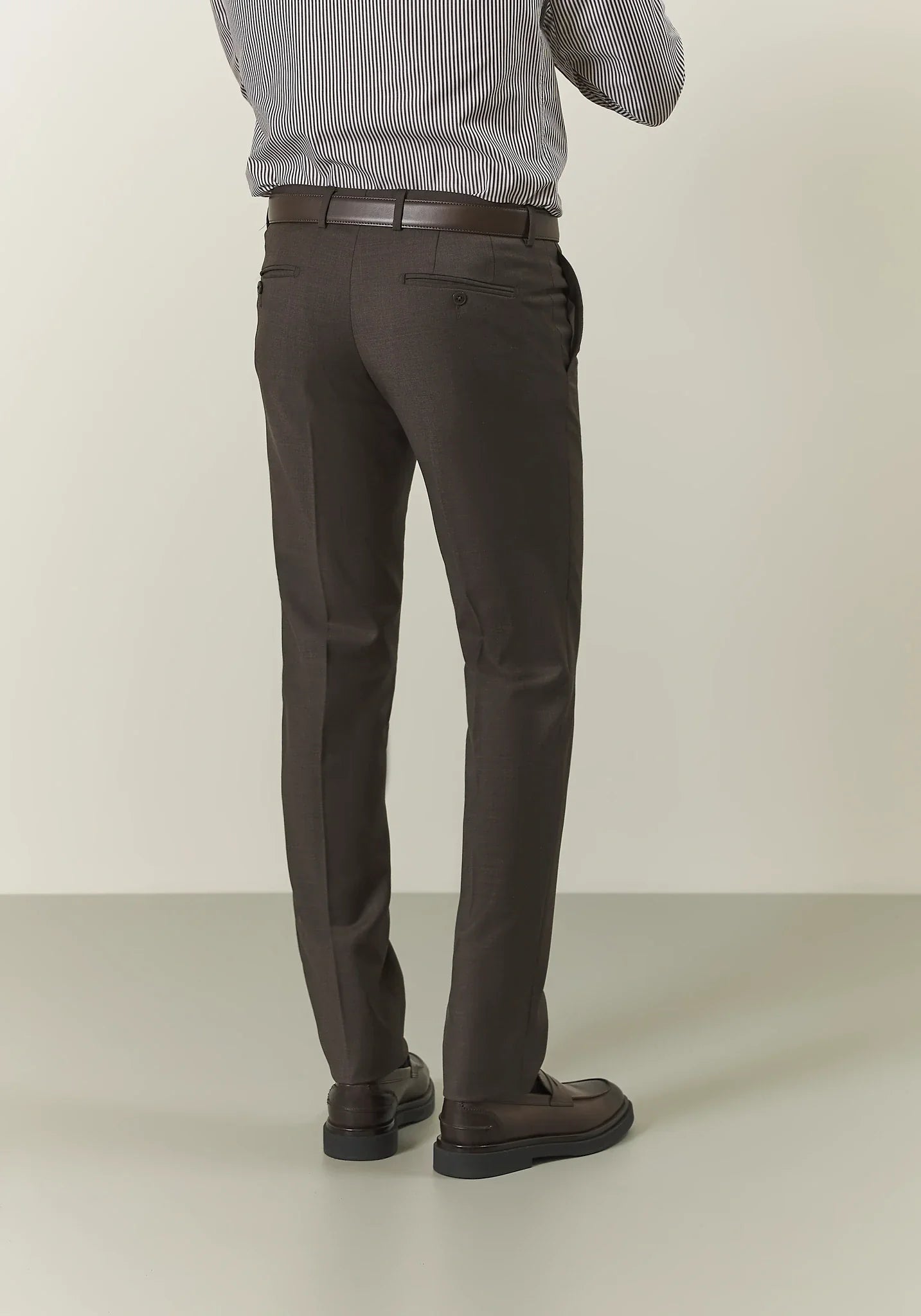 Long custom fit brown grisaille wool suit