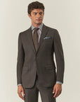 Long custom fit brown grisaille wool suit