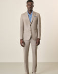 Unlined Beige Welsh Suit In Gorgomoro Virgin Wool, Custom Fit