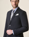 Midnight Blue Suit In Stretch Virgin Wool Canvas, Custom Fit