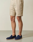 Beige linen drawstring Bermuda shorts