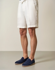 White linen drawstring Bermuda shorts