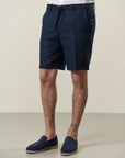 Blue linen drawstring Bermuda shorts