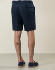 Blue linen drawstring Bermuda shorts