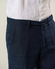 Blue linen drawstring Bermuda shorts
