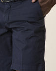 Blue Gabardine Stretch Cotton Bermuda Shorts