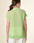 Blusa verde cravattino manica aletta tulle-Angelico