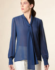 Camicia blu crepe fiocco polsi alti-Angelico