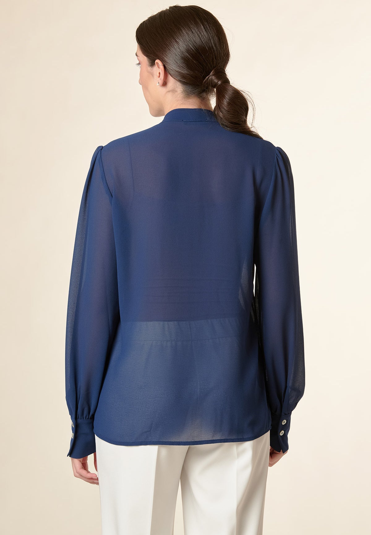 Camicia blu crepe fiocco polsi alti-Angelico