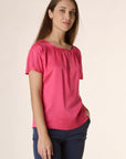 Blusa corallo scollo a goccia viscosa-Angelico