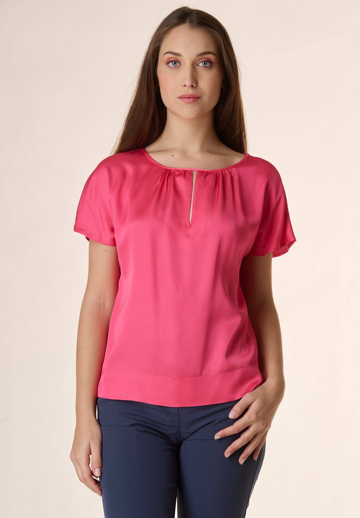 Blusa corallo scollo a goccia viscosa-Angelico