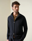 Unlined blue technical fabric bomber jacket
