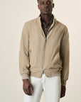 Beige Suede Bomber Jacket