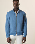 Light Blue Suede Denim Bomber Jacket