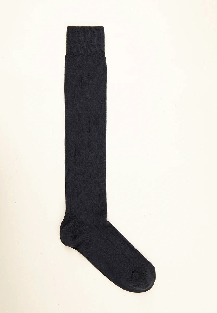 Blue ribbed stretch cotton sock
