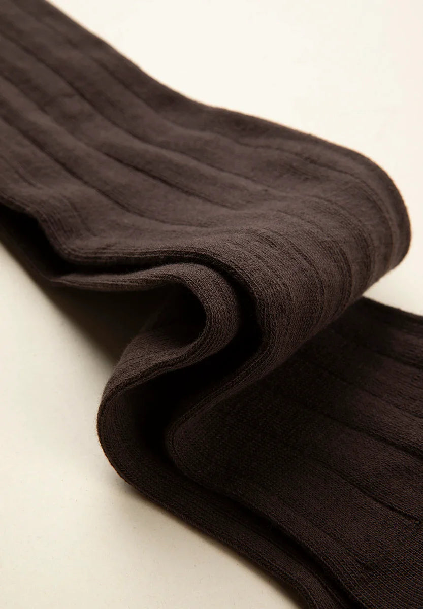Dark brown ribbed stretch cotton sock