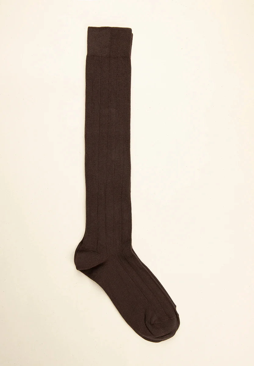 Dark brown ribbed stretch cotton sock
