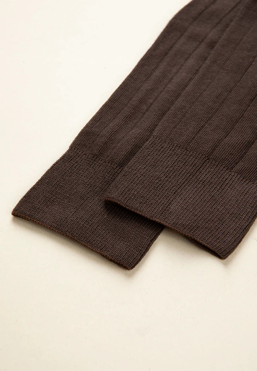 Dark brown ribbed stretch cotton sock