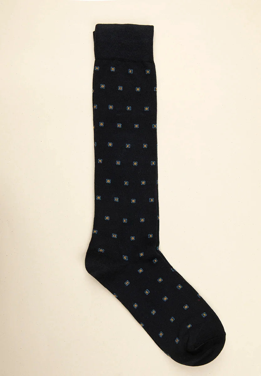 Blue sock with a light blue micro-design in stretch cotton