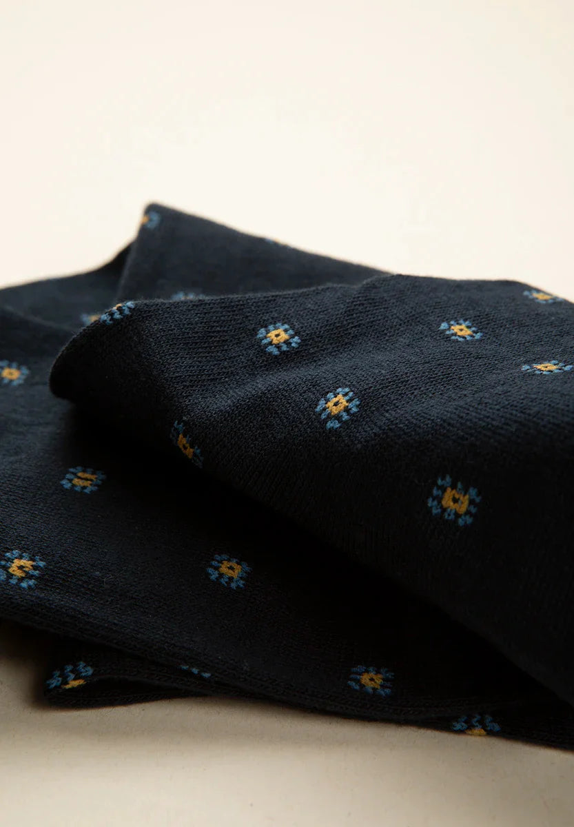 Blue sock with a light blue micro-design in stretch cotton