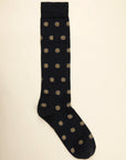 Dark blue sock with yellow medal design, stretch cotton