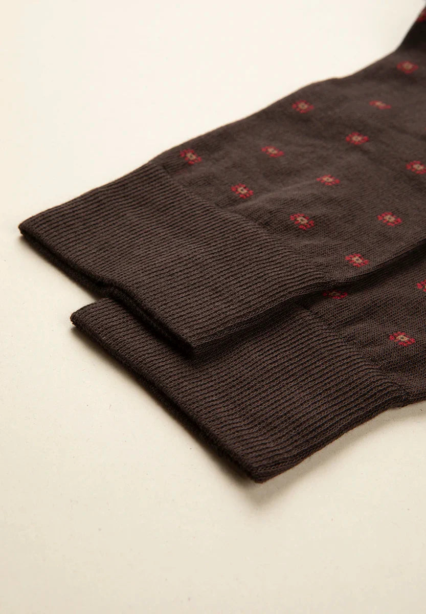 Dark brown micro-design stretch cotton sock