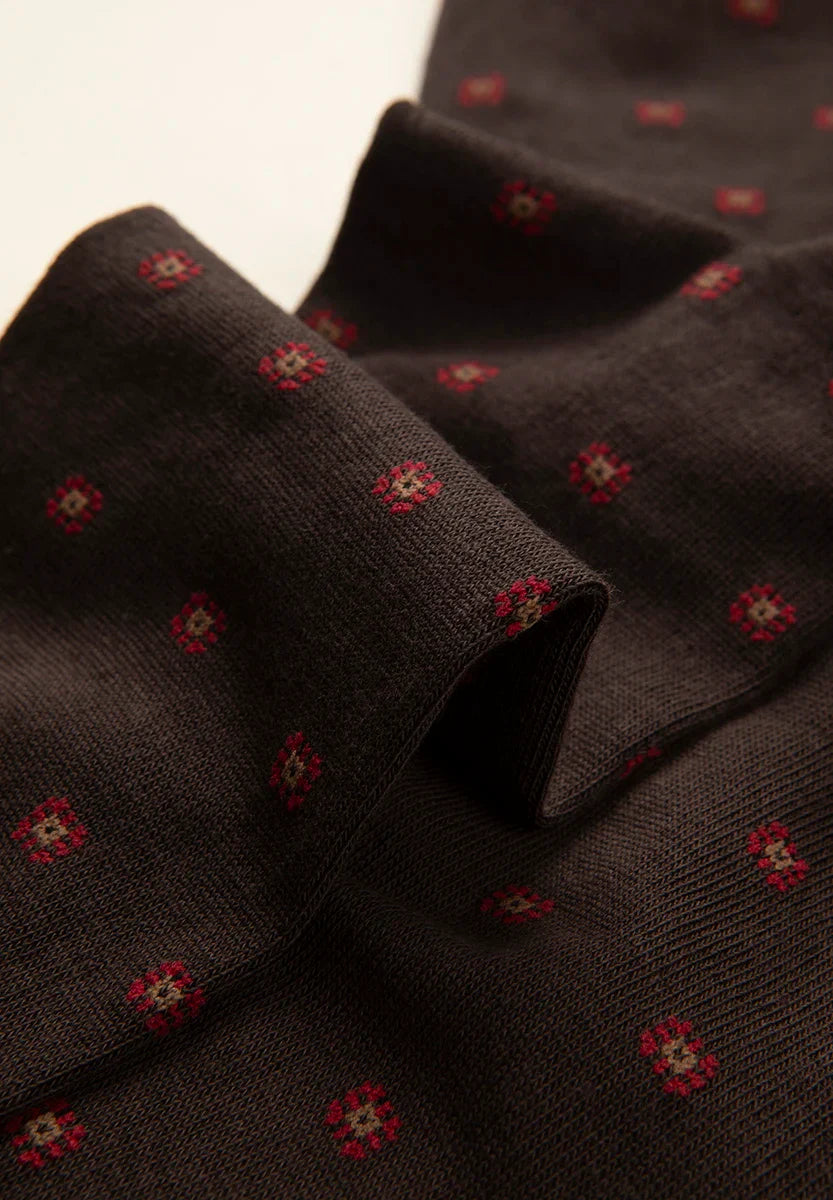 Dark brown micro-design stretch cotton sock