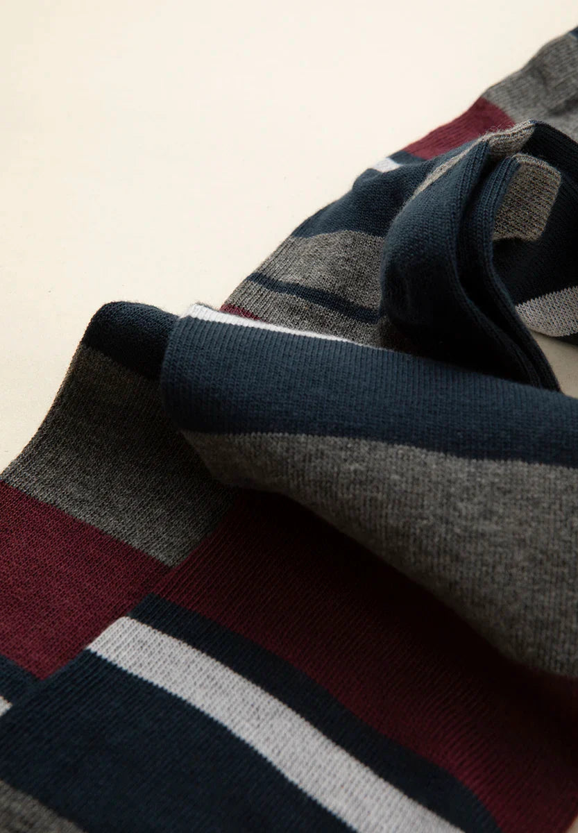 Burgundy blue striped stretch cotton sock
