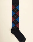 Blue sock with inlay pattern in stretch cotton