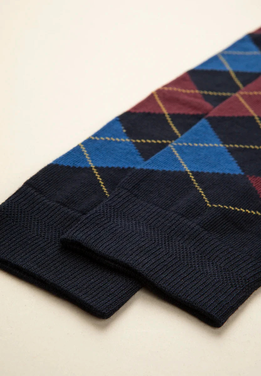 Blue sock with inlay pattern in stretch cotton