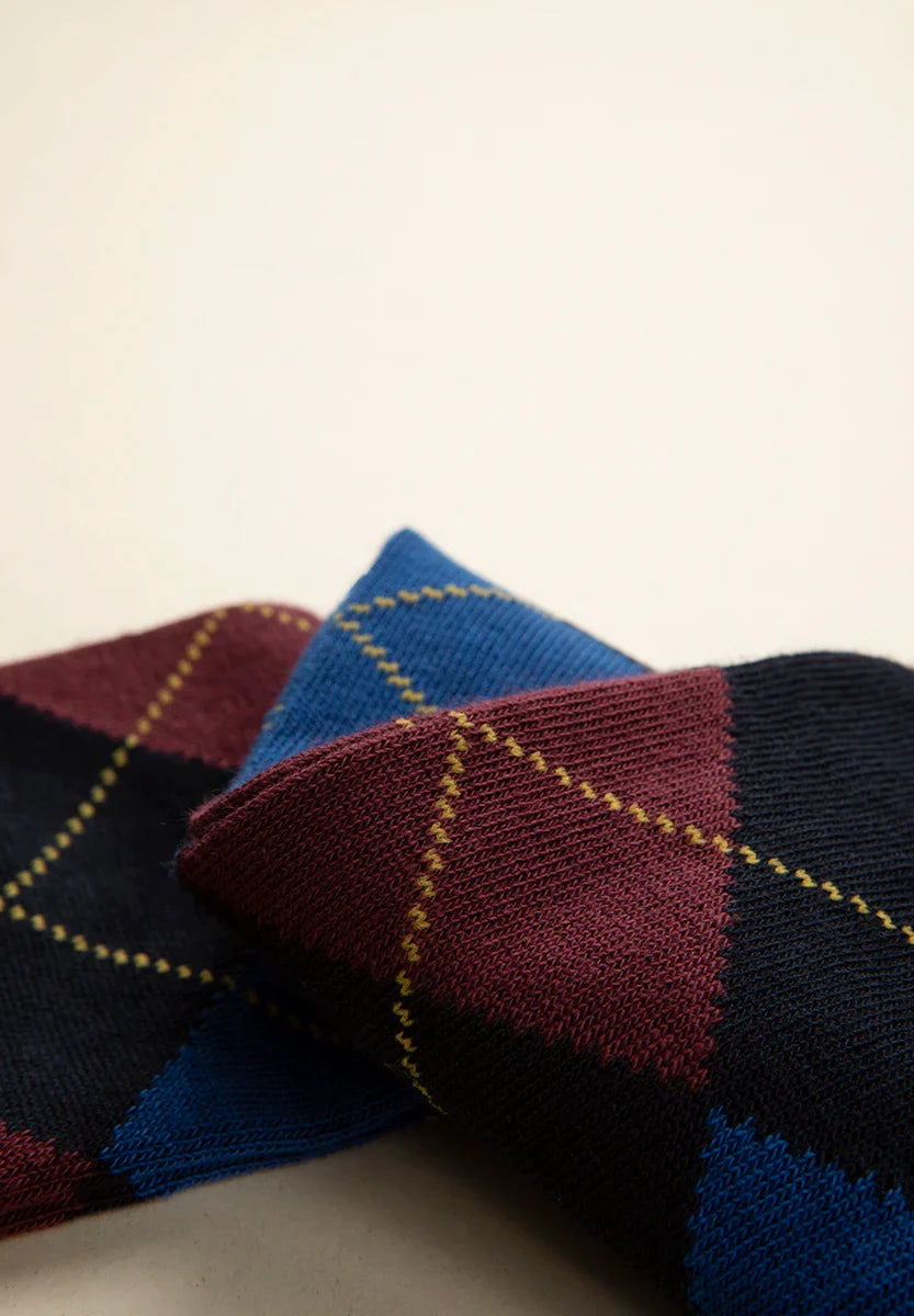 Blue sock with inlay pattern in stretch cotton