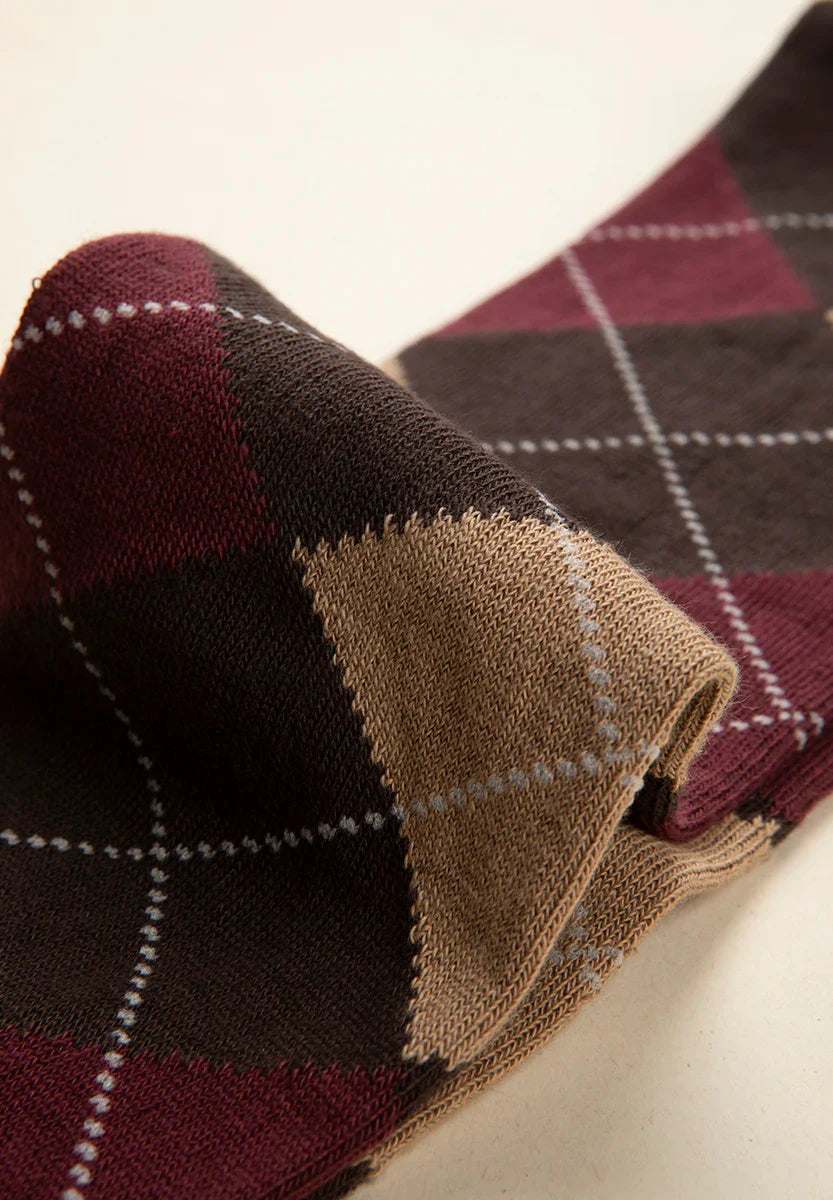 Dark brown sock with inlay pattern and stretch cotton