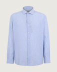 Custom fit light blue and white striped linen and cotton shirt