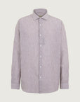 Dark brown shirt with white collar, linen and cotton, custom fit