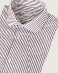 Dark brown shirt with white collar, linen and cotton, custom fit
