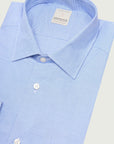 Blue and white micro-design slim-fit cotton shirt