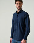 Dark blue shirt in custom fit performance fabric