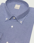 Regular fit blue and white houndstooth cotton shirt