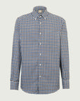 Regular fit white shirt with dark blue checks and button-down collar