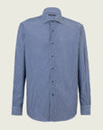 Dark blue and white striped comfort fit cotton shirt