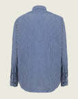 Dark blue and white striped comfort fit cotton shirt