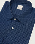 Dark blue shirt with micro-pattern print and slim fit cotton